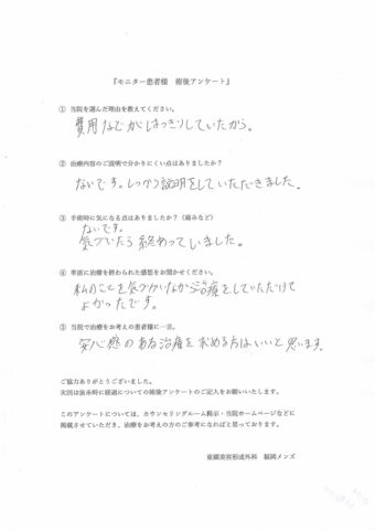 手術当日術後のアンケート
