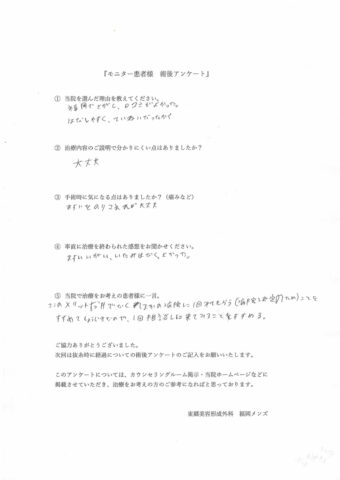手術当日術後のアンケート