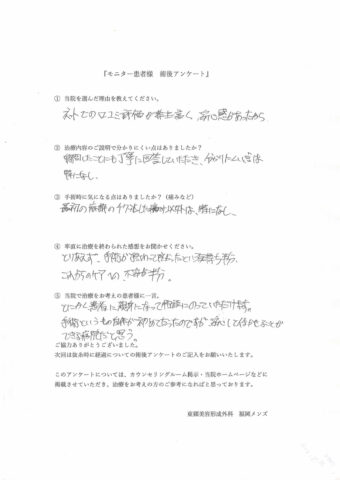 手術当日術後のアンケート