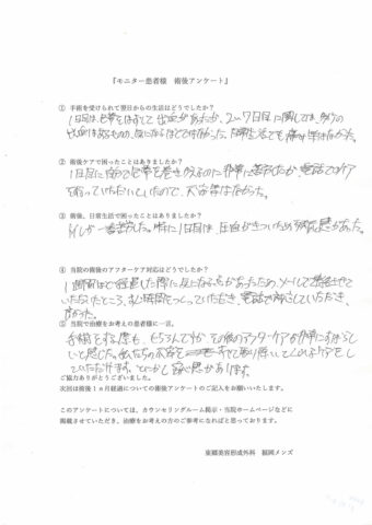 抜糸・経過来院の際アンケート