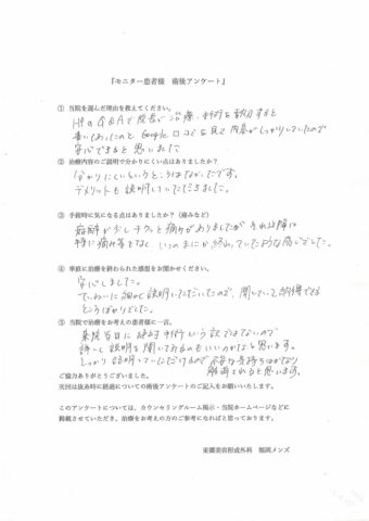 手術当日術後のアンケート